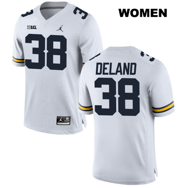 Women's NCAA Michigan Wolverines Ethan Deland #38 White Jordan Brand Authentic Stitched Football College Jersey IP25L12HW